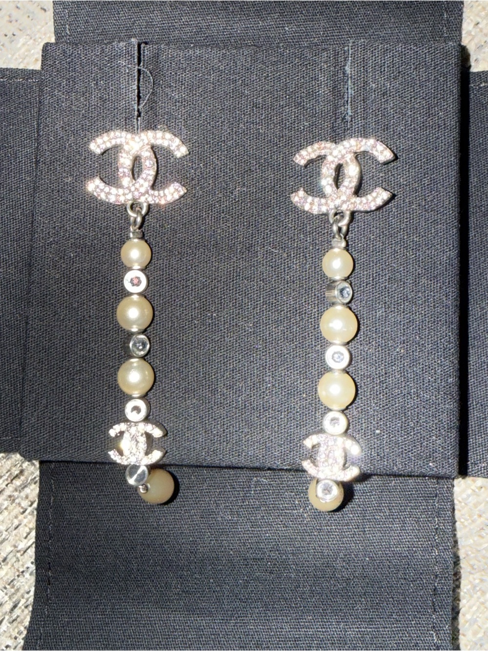 Chanel Pearl Drop CC Logo Earrings